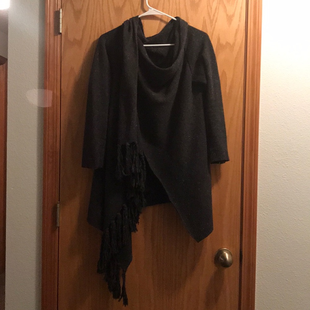Aztec fringe wrap sweater